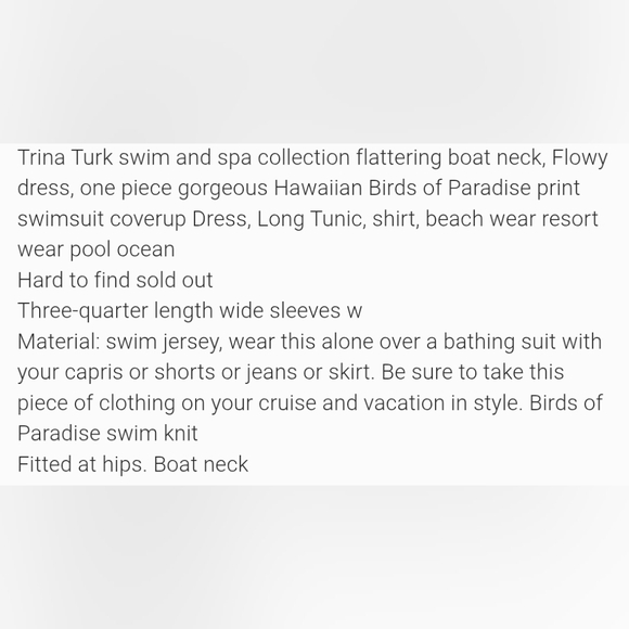 ❤️ NWOT! TRINA TURK SWIM COVER-UP TUNIC DRESS, HAWAIIAN BIRDS OF PARADISE, XL - Picture 16 of 16